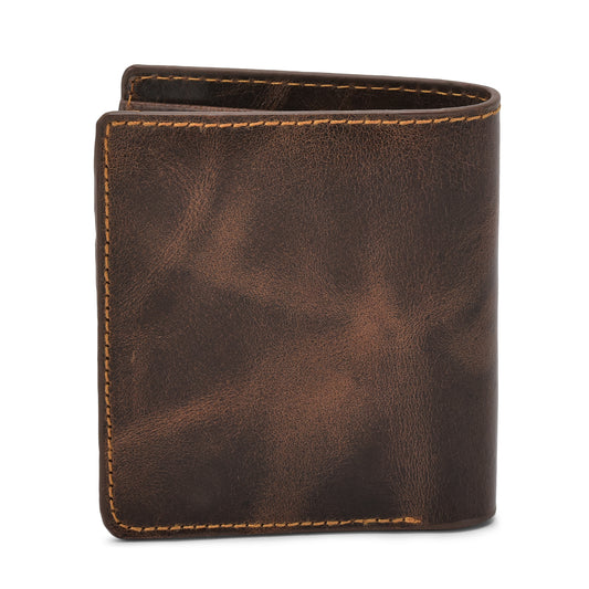 Mensch Genuine Leather Wallet for Men - 5 Card Slots, Hidden Coin Pocket, Pen holder, Cash Compartment & Magnet Lock - Brown