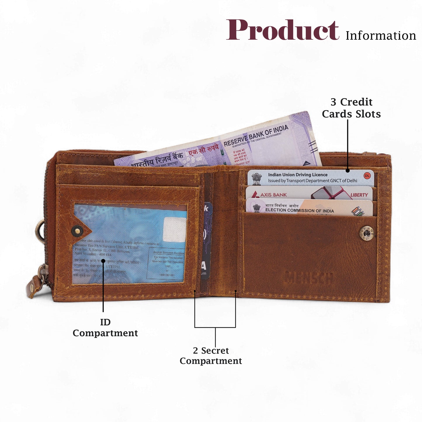MENSCH® Genuine Leather RFID-Blocking Bifold Wallet for Men