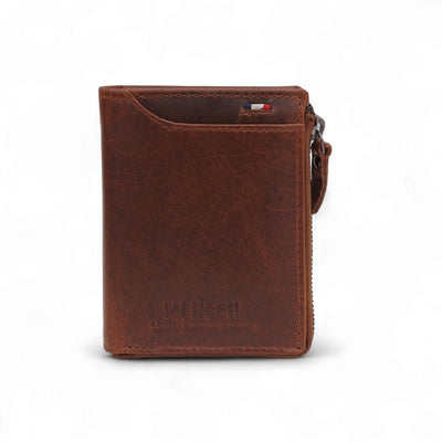 MENSCH® Genuine Leather RFID-Blocking Bifold Wallet for Men with Flip Design.