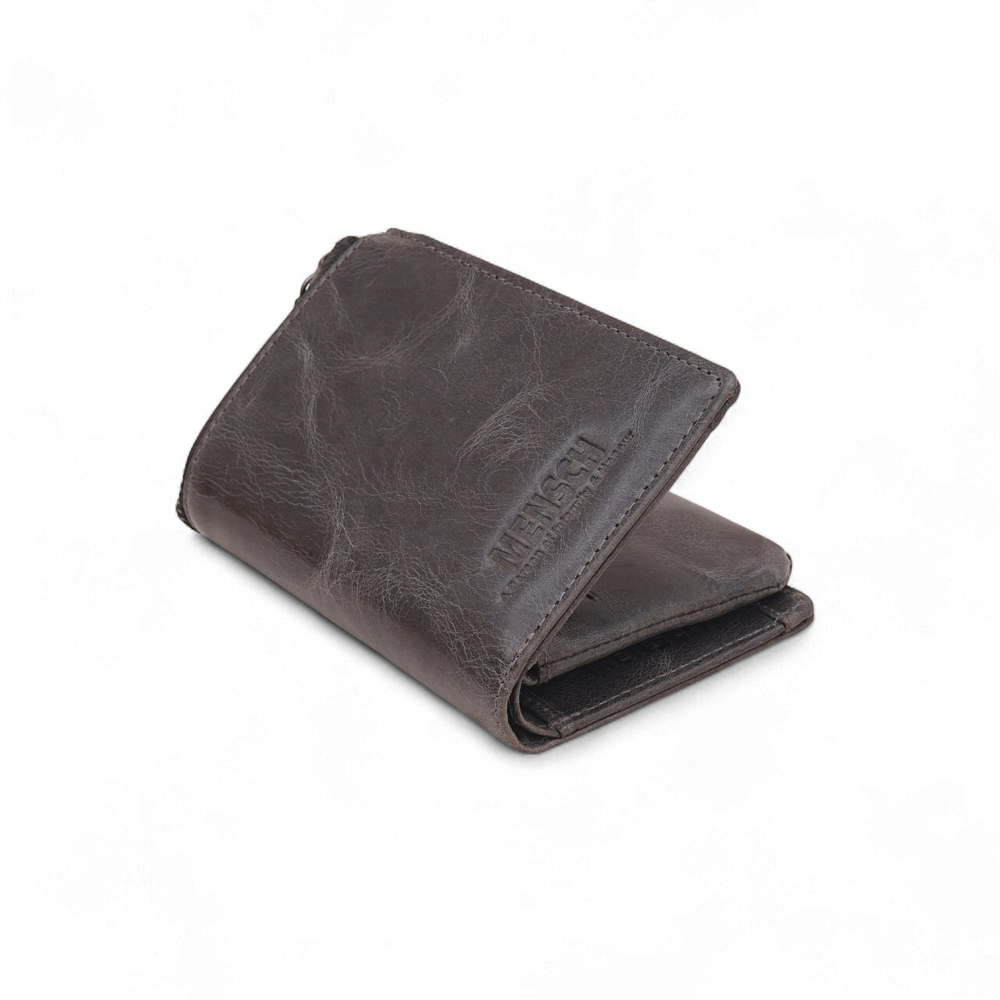 Mensch Genuine Leather Bifold Wallet with RFID Protected & Zippered pocket Wallet