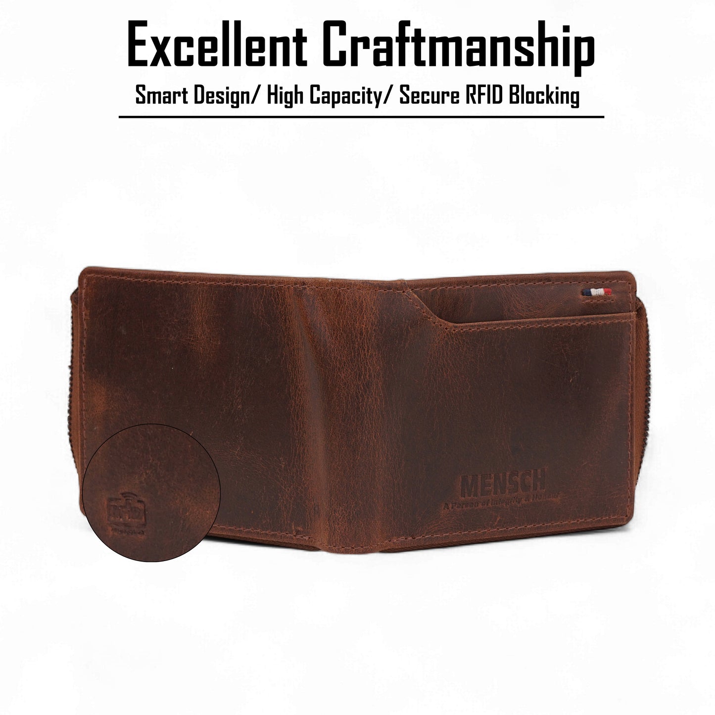 MENSCH® Vanguard Genuine Leather Bifold Wallet for Men