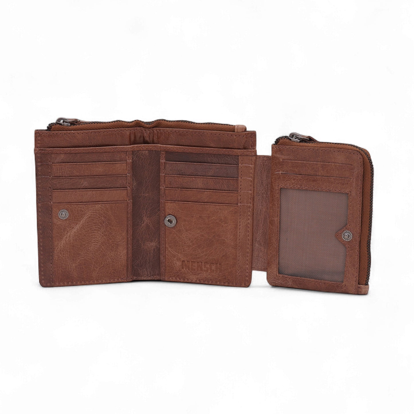Mensch Genuine Leather Bifold Wallet with RFID Protected & Zippered pocket Wallet