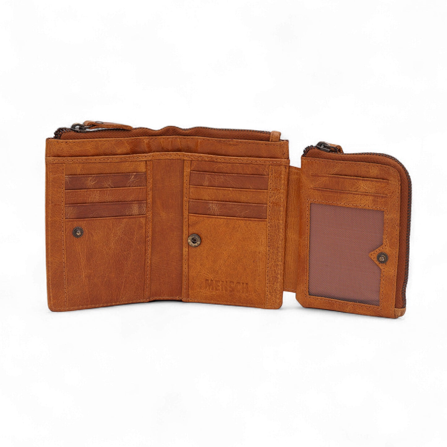 Mensch Genuine Leather Bifold Wallet with RFID Protected & Zippered pocket Wallet
