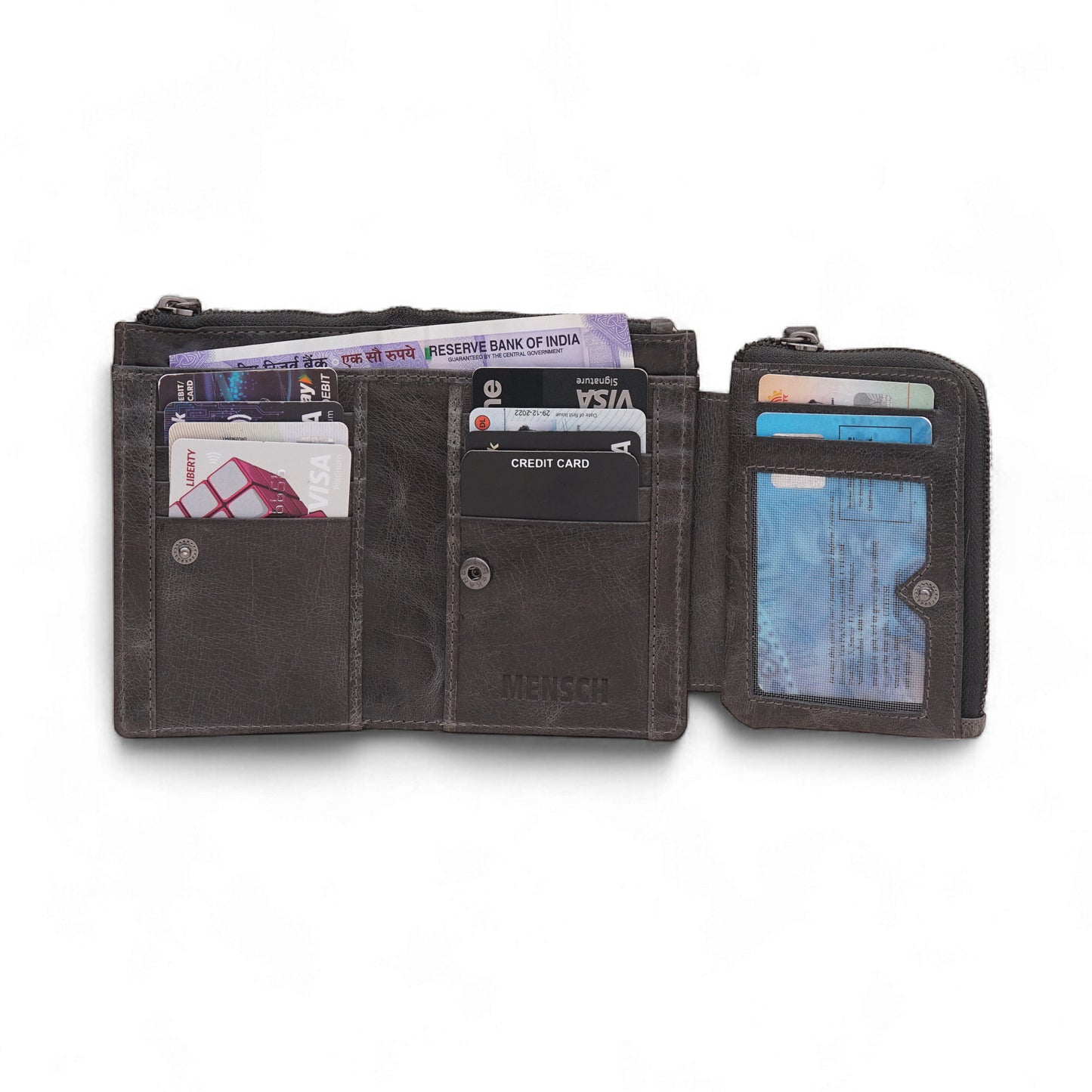 Mensch Genuine Leather Bifold Wallet with RFID Protected & Zippered pocket Wallet