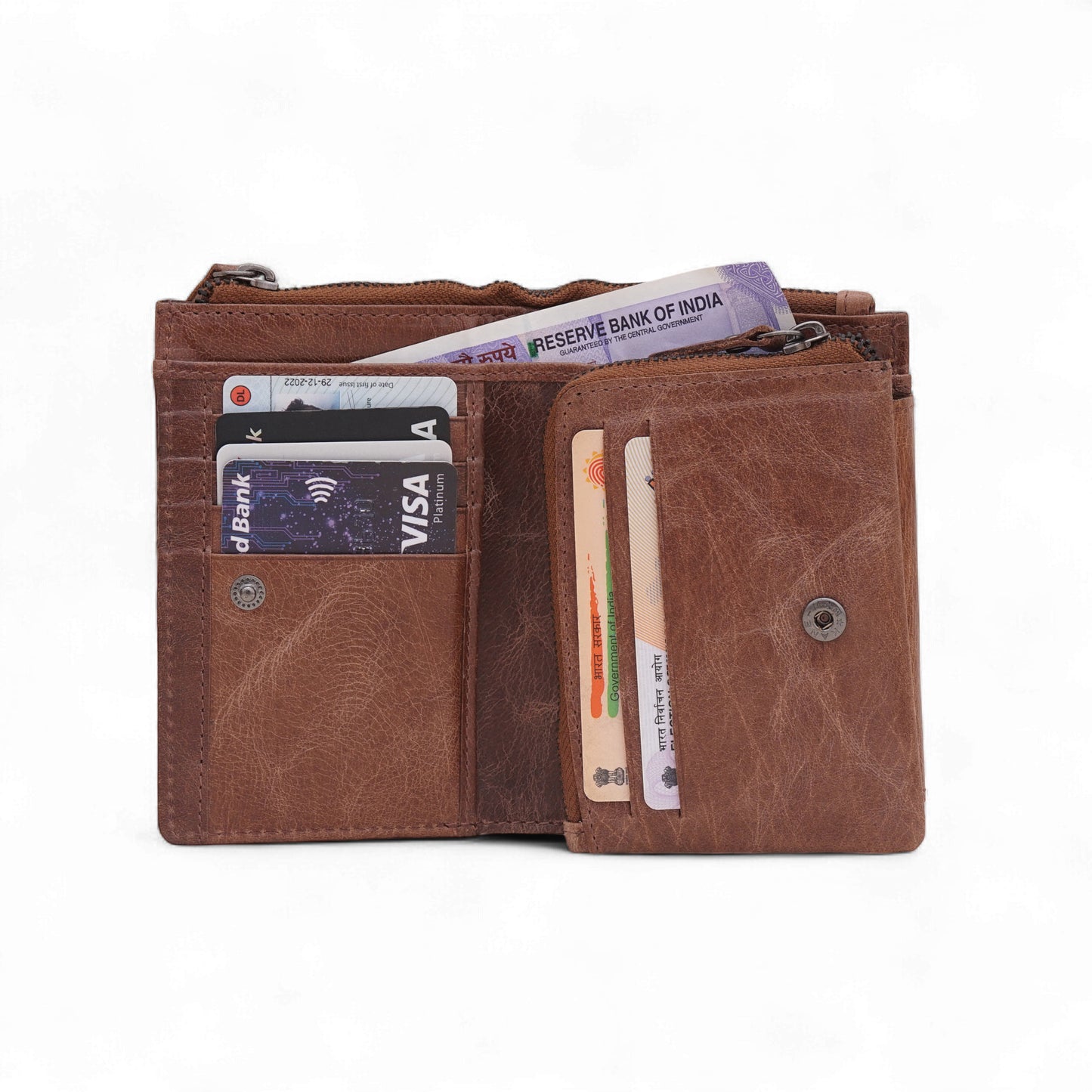 Mensch Genuine Leather Bifold Wallet with RFID Protected & Zippered pocket Wallet