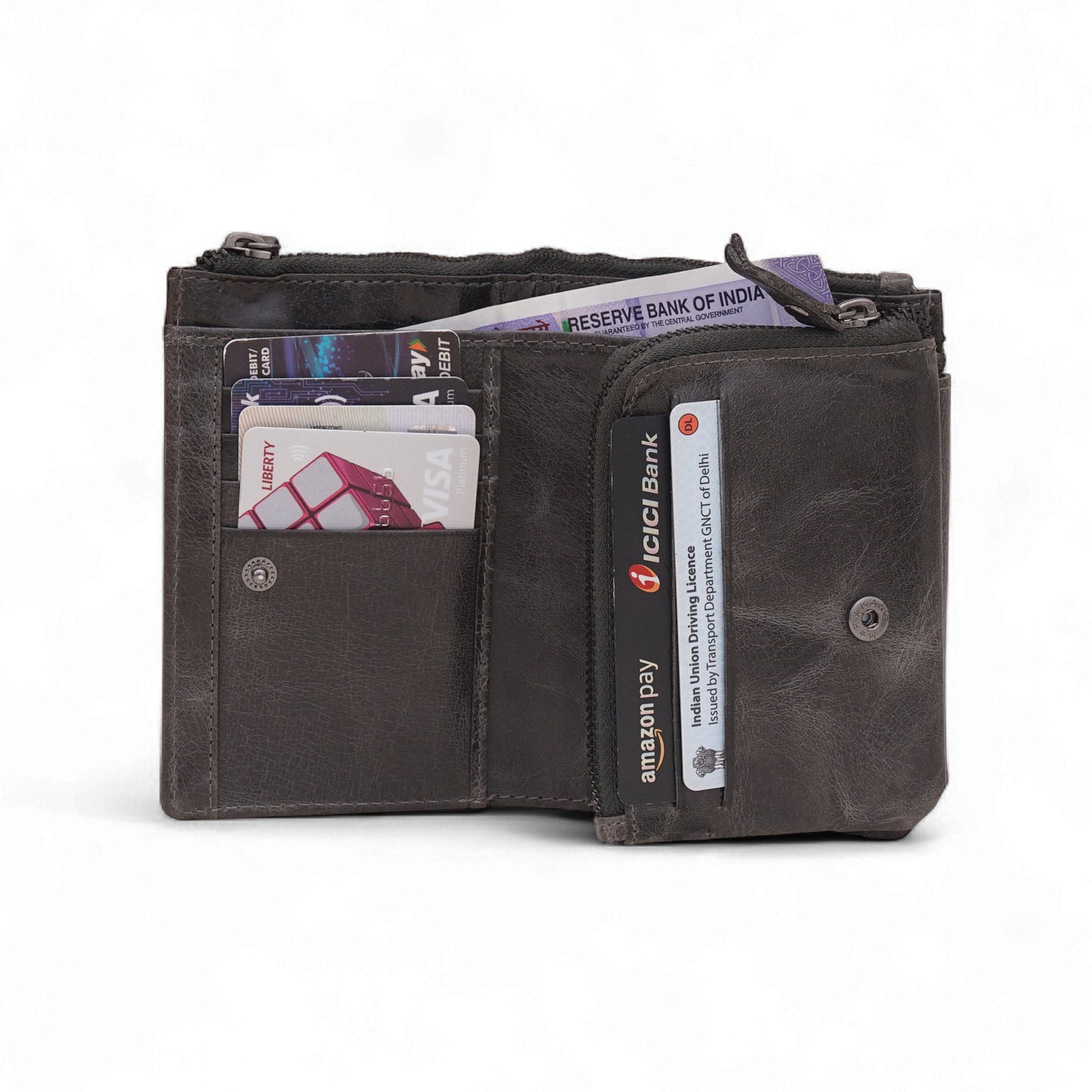 Mensch Genuine Leather Bifold Wallet with RFID Protected & Zippered pocket Wallet