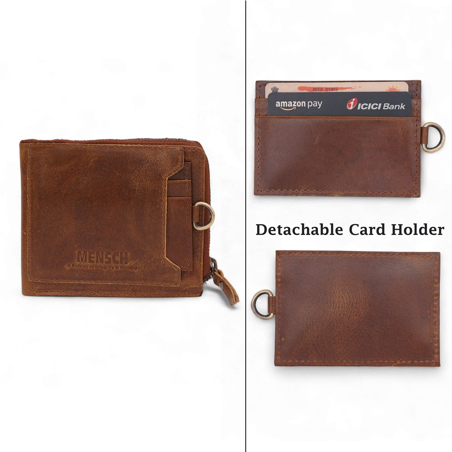 MENSCH® Genuine Leather RFID-Blocking Bifold Wallet for Men