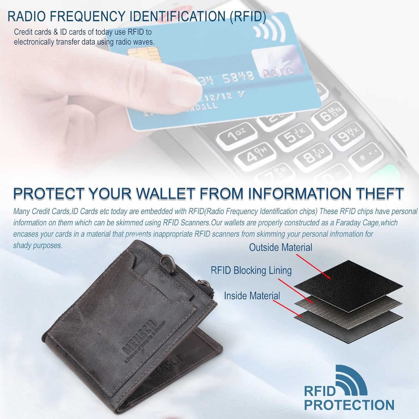 MENSCH® Genuine Leather RFID-Blocking Bifold Wallet for Men