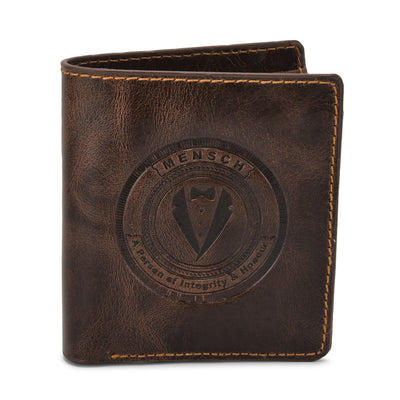Mensch Genuine Leather Wallet for Men - 5 Card Slots, Hidden Coin Pocket, Pen holder, Cash Compartment & Magnet Lock - Brown