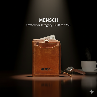 MENSCH® Genuine Leather RFID-Protected Bifold Wallet for Men with Detachable Card Holder