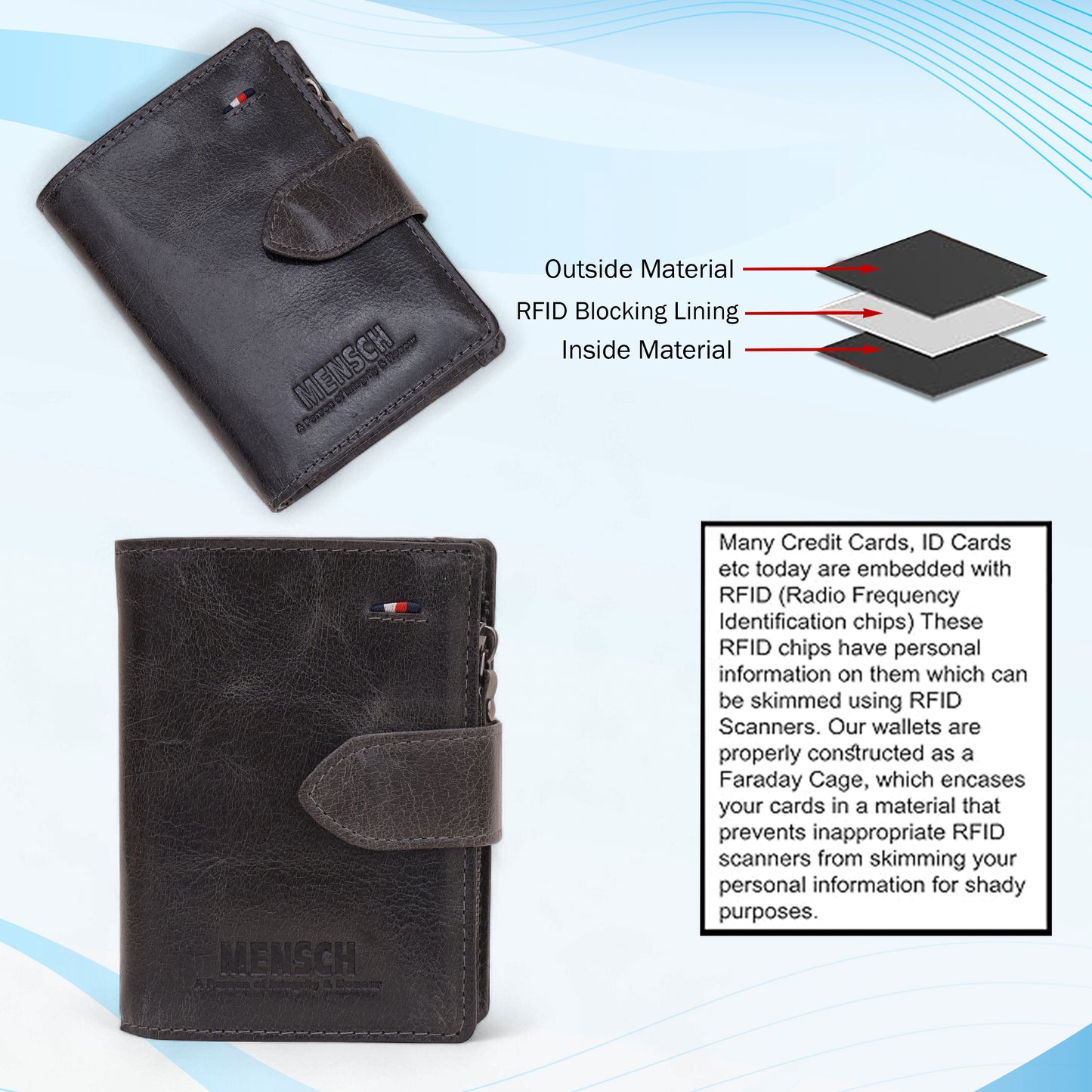 MENSCH® Genuine Leather Bifold Wallet for Men