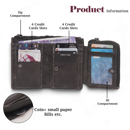 Mensch Genuine Leather Bifold Wallet with RFID Protected & Zippered  pocket Wallet