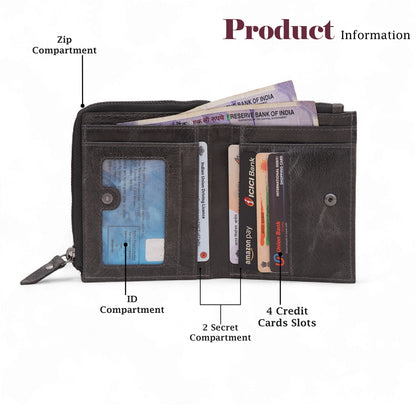 MENSCH® Genuine Leather RFID-Protected Bifold Wallet for Men with Detachable Card Holder