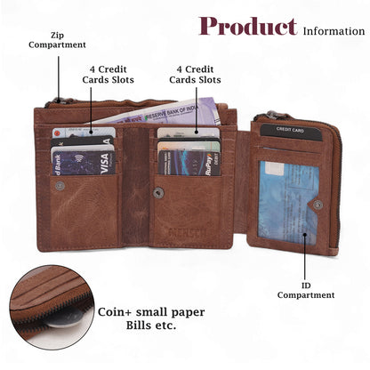 Mensch Genuine Leather Bifold Wallet with RFID Protected & Zippered  pocket Wallet