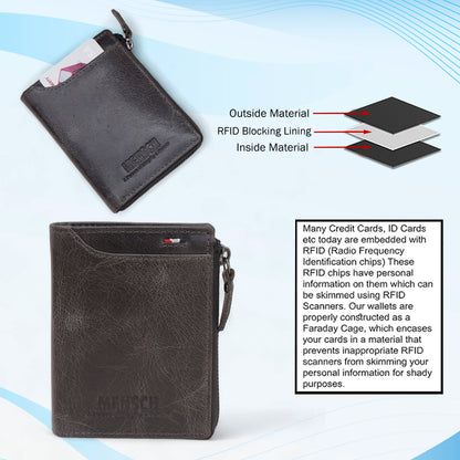 MENSCH® Genuine Leather RFID-Blocking Bifold Wallet for Men with Flip Design.