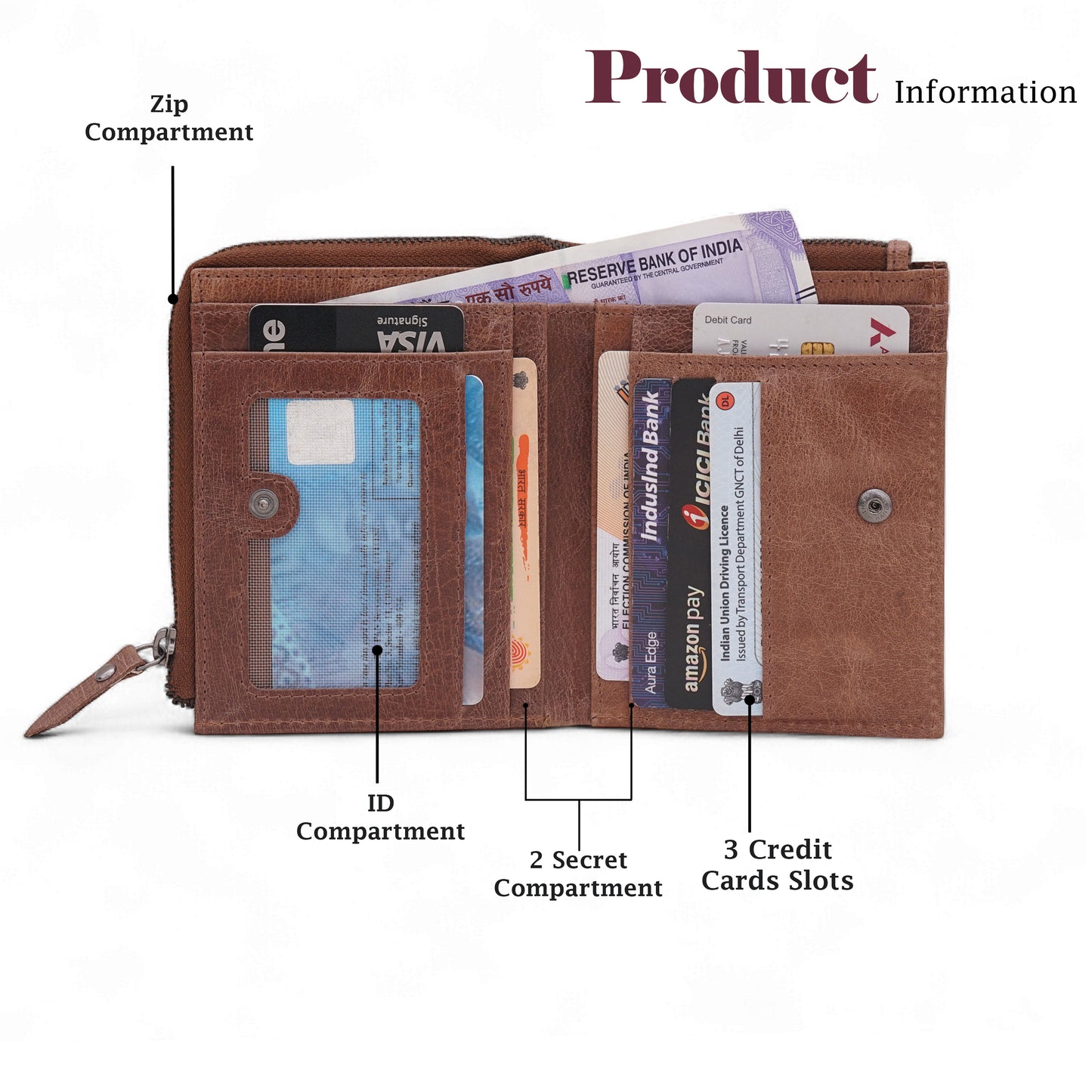 MENSCH® Genuine Leather RFID-Protected Bifold Wallet for Men with Detachable Card Holder
