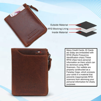 MENSCH® Genuine Leather RFID-Blocking Bifold Wallet for Men with Flip Design.
