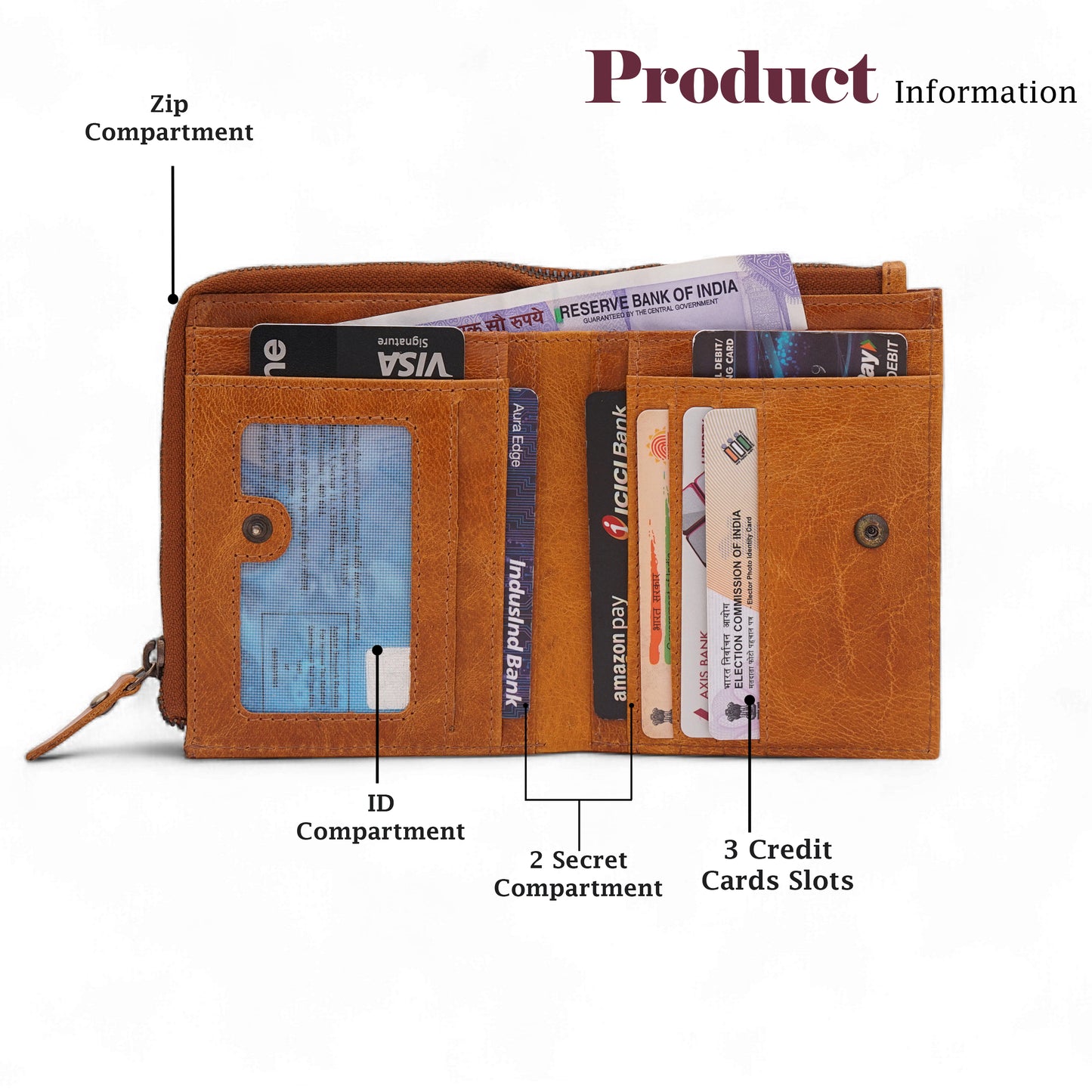 MENSCH® Genuine Leather RFID-Protected Bifold Wallet for Men with Detachable Card Holder