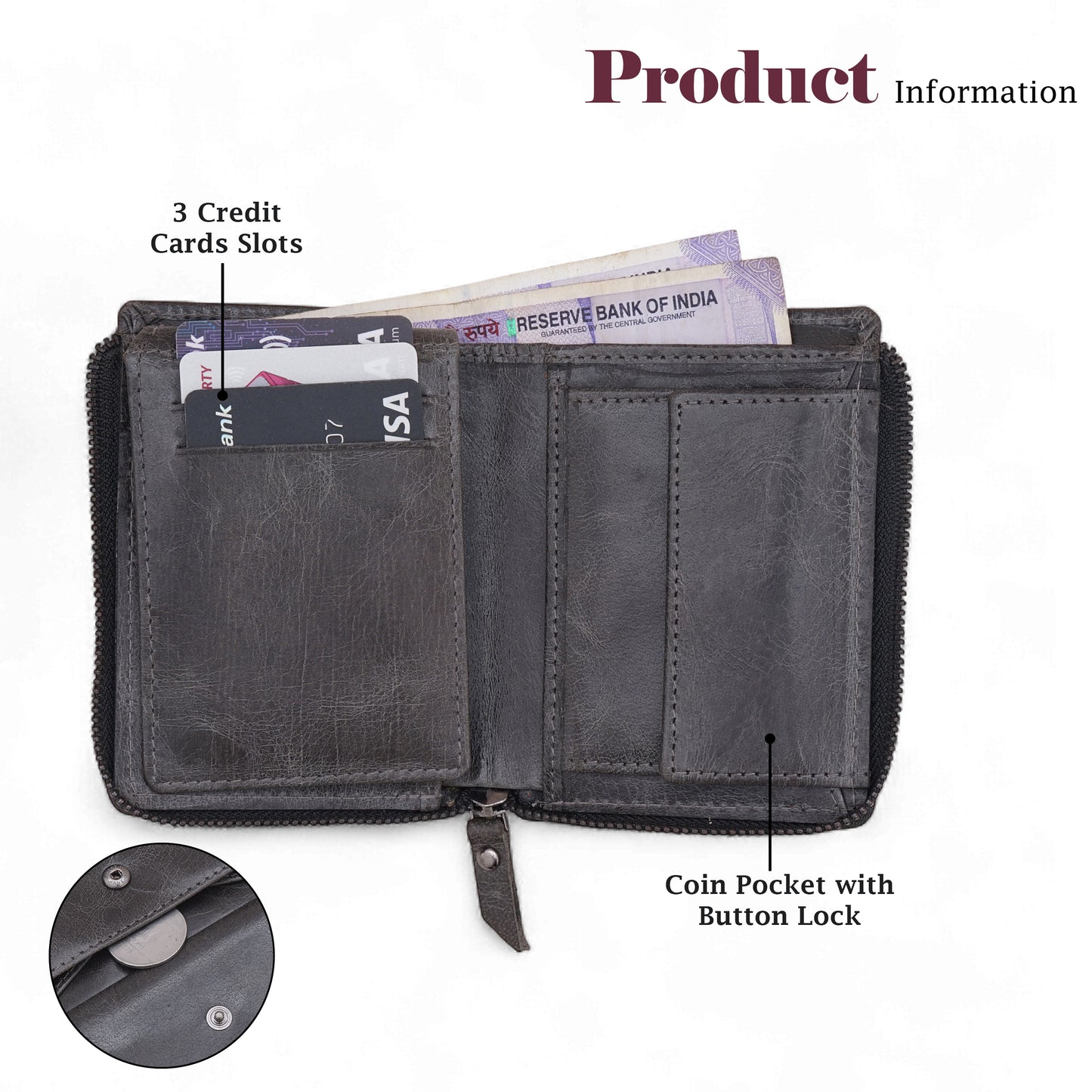 MENSCH® Genuine Leather RFID-Blocking Bifold Wallet for Men with Flip Design.