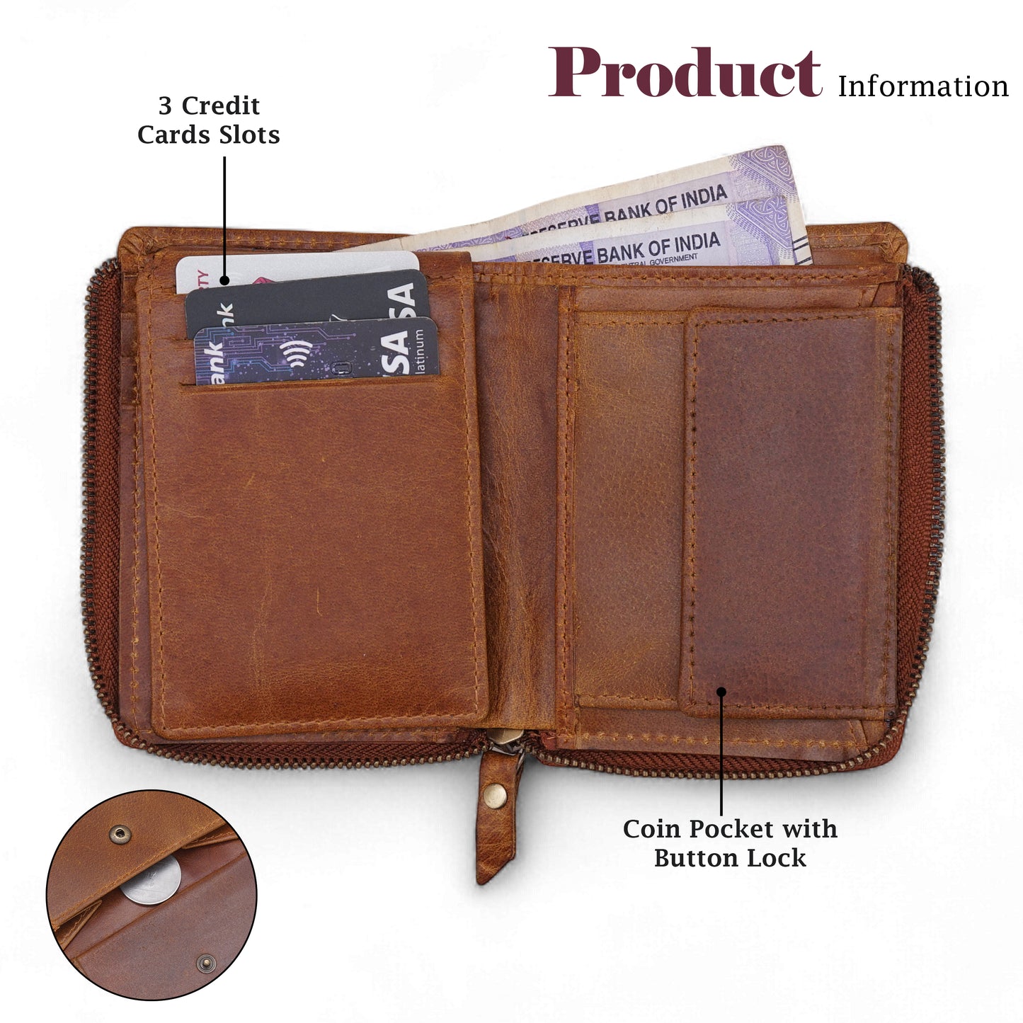 MENSCH® Genuine Leather RFID-Blocking Bifold Wallet for Men with Flip Design.