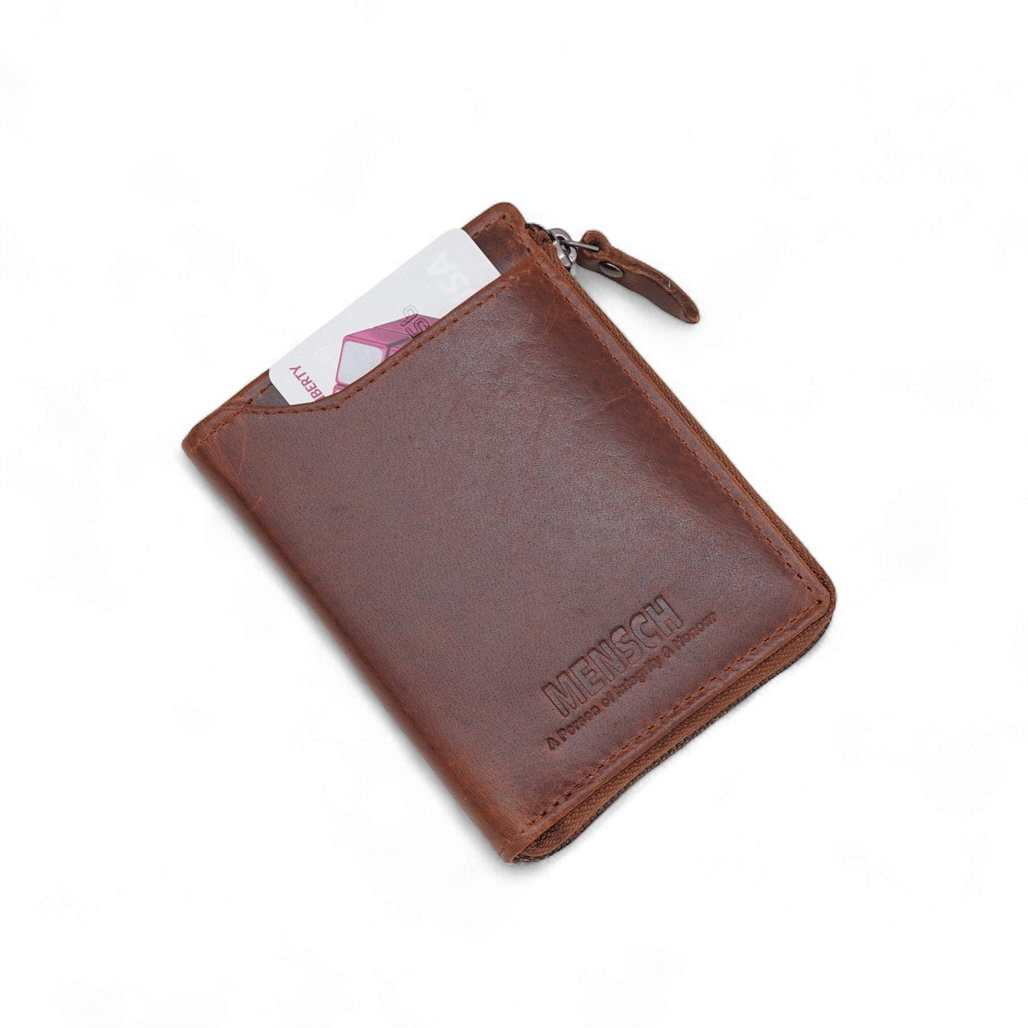 MENSCH® Genuine Leather RFID-Blocking Bifold Wallet for Men with Flip Design.