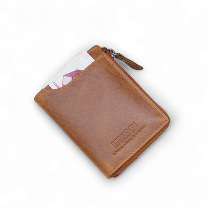 MENSCH® Genuine Leather RFID-Blocking Bifold Wallet for Men with Flip Design.