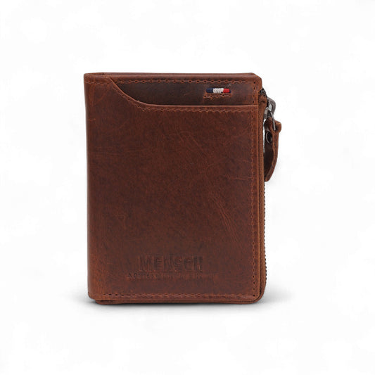 MENSCH® Genuine Leather RFID-Blocking Bifold Wallet for Men with Flip Design.