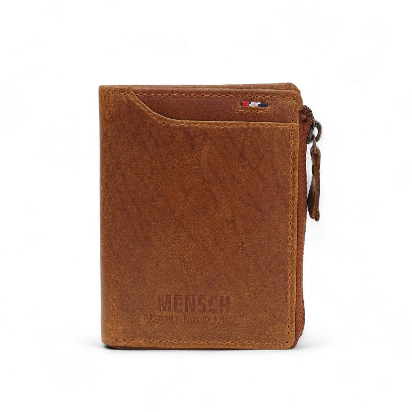 MENSCH® Genuine Leather RFID-Blocking Bifold Wallet for Men with Flip Design.