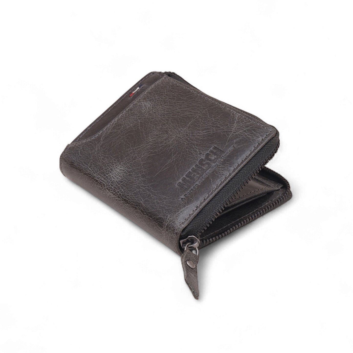 MENSCH® Genuine Leather RFID-Blocking Bifold Wallet for Men with Flip Design.