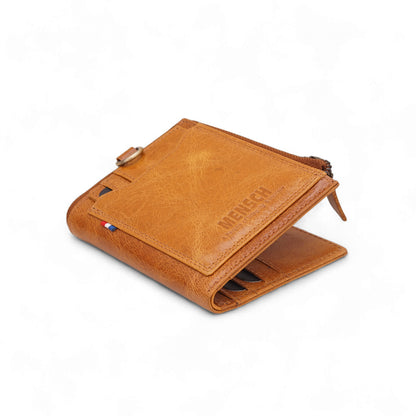 MENSCH® Genuine Leather RFID-Protected Bifold Wallet for Men with Detachable Card Holder