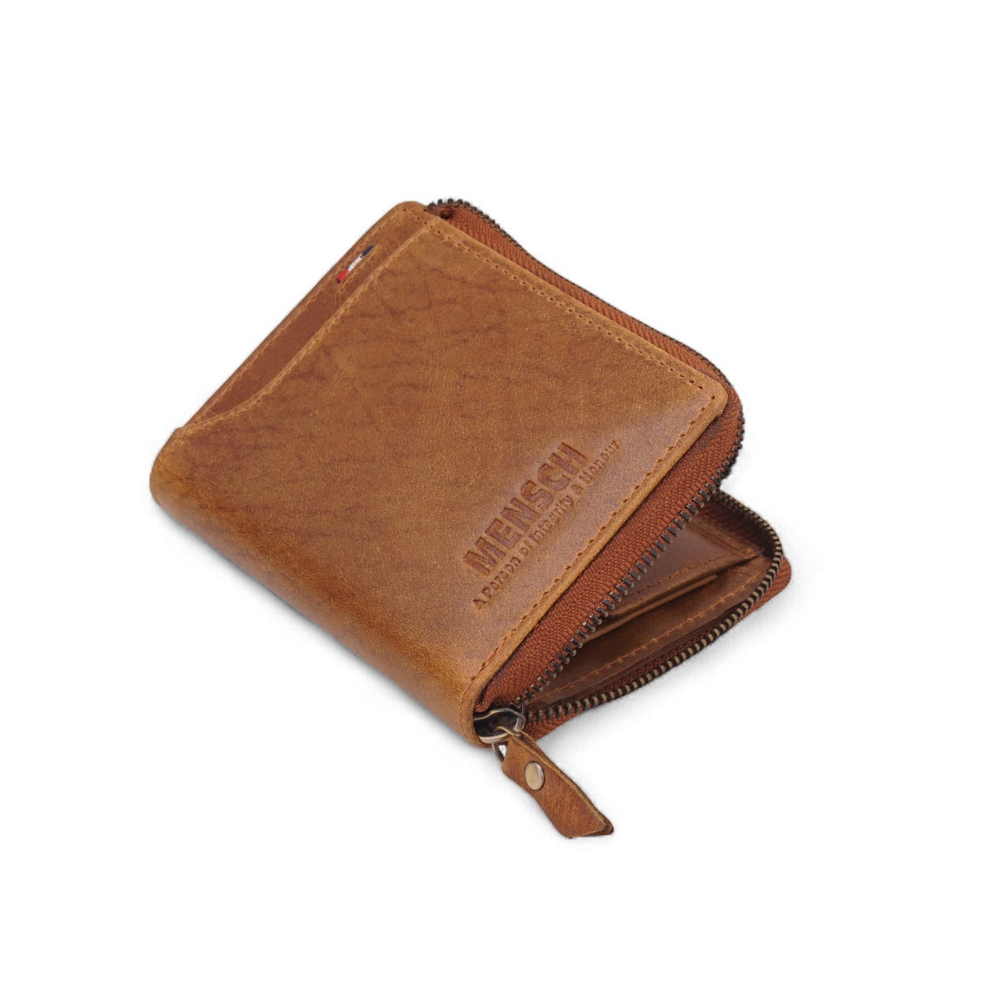 MENSCH® Genuine Leather RFID-Blocking Bifold Wallet for Men with Flip Design.