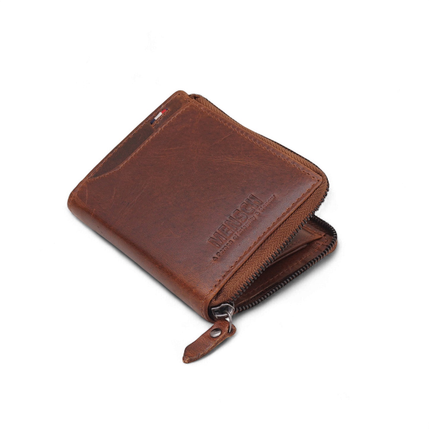 MENSCH® Genuine Leather RFID-Blocking Bifold Wallet for Men with Flip Design.