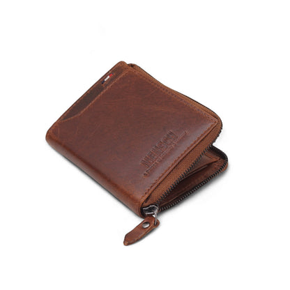MENSCH® Genuine Leather RFID-Blocking Bifold Wallet for Men with Flip Design.
