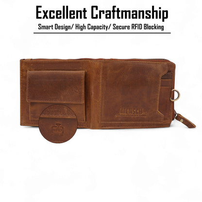 MENSCH® Genuine Leather RFID-Blocking Bifold Wallet for Men