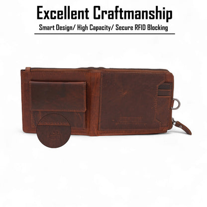 MENSCH® Genuine Leather RFID-Blocking Bifold Wallet for Men
