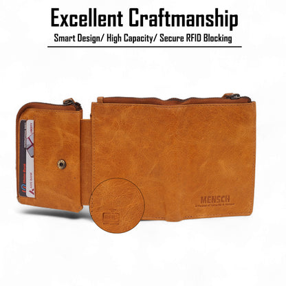 Mensch Genuine Leather Bifold Wallet with RFID Protected & Zippered  pocket Wallet