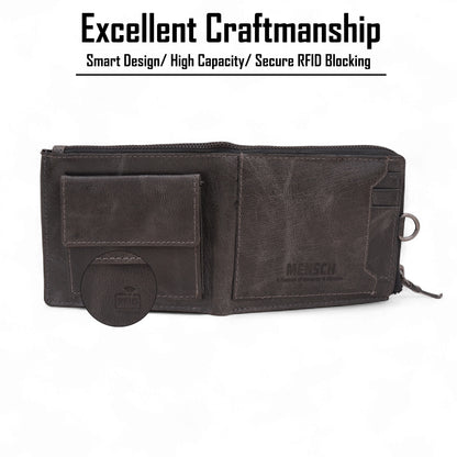 MENSCH® Genuine Leather RFID-Blocking Bifold Wallet for Men