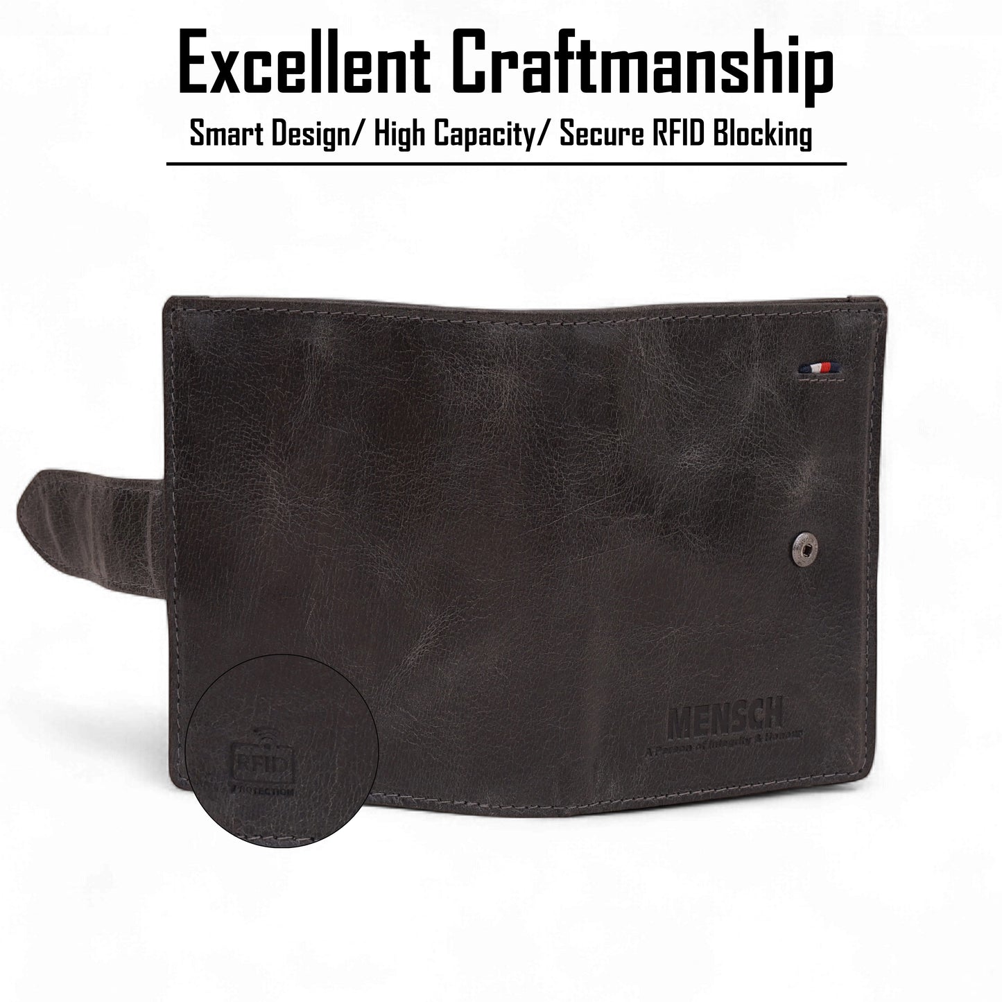 MENSCH® Genuine Leather Bifold Wallet for Men