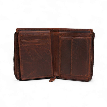 MENSCH® Genuine Leather RFID-Blocking Bifold Wallet for Men with Flip Design.