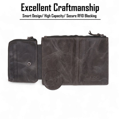 Mensch Genuine Leather Bifold Wallet with RFID Protected & Zippered  pocket Wallet