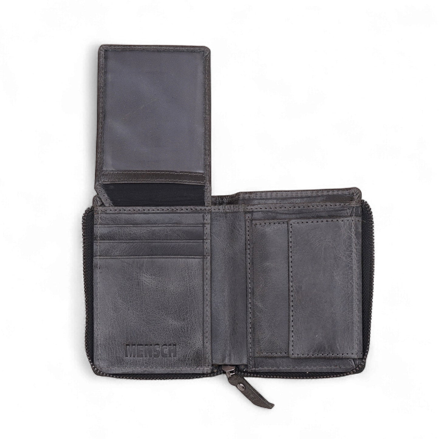 MENSCH® Genuine Leather RFID-Blocking Bifold Wallet for Men with Flip Design.