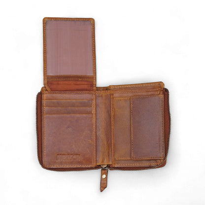 MENSCH® Genuine Leather RFID-Blocking Bifold Wallet for Men with Flip Design.