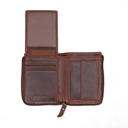 MENSCH® Genuine Leather RFID-Blocking Bifold Wallet for Men with Flip Design.