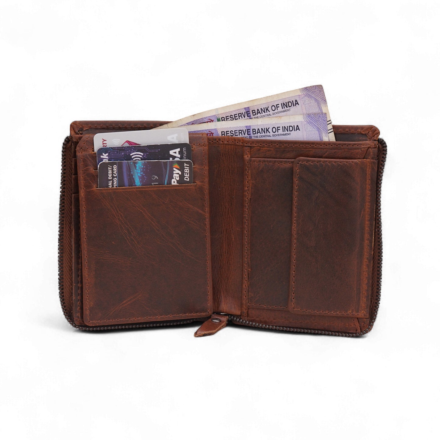MENSCH® Genuine Leather RFID-Blocking Bifold Wallet for Men with Flip Design.