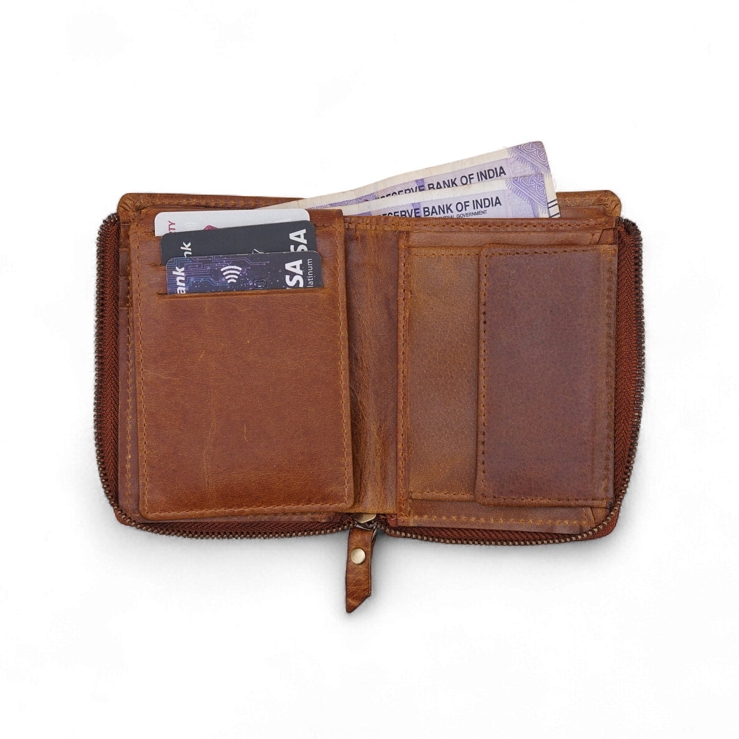 MENSCH® Genuine Leather RFID-Blocking Bifold Wallet for Men with Flip Design.