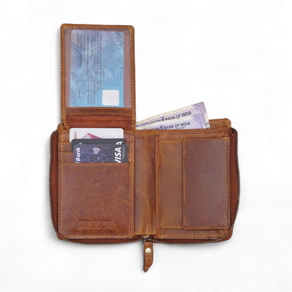 MENSCH® Genuine Leather RFID-Blocking Bifold Wallet for Men with Flip Design.