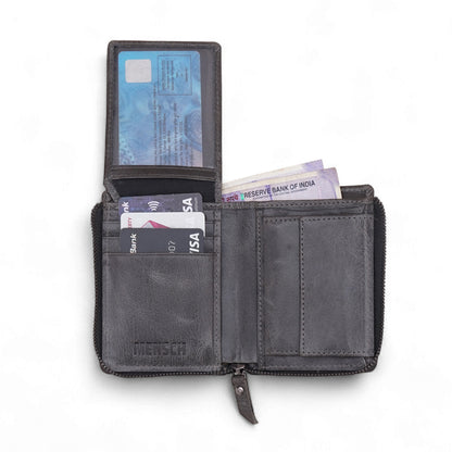 MENSCH® Genuine Leather RFID-Blocking Bifold Wallet for Men with Flip Design.