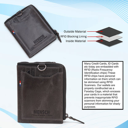 MENSCH® Genuine Leather RFID-Protected Bifold Wallet for Men with Detachable Card Holder