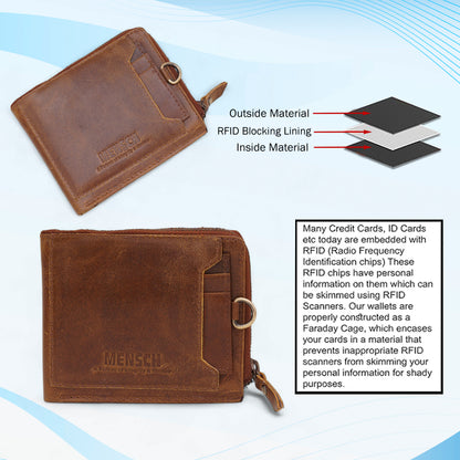 MENSCH® Genuine Leather RFID-Blocking Bifold Wallet for Men