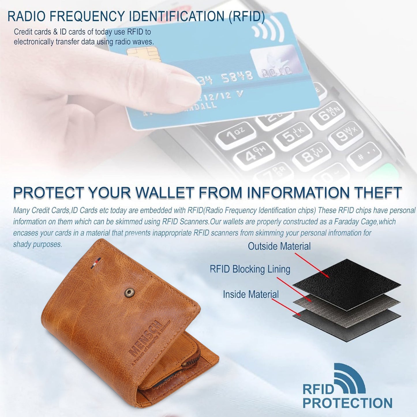 MENSCH® Genuine Leather Bifold Wallet for Men